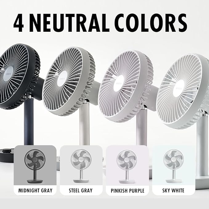 LUMENA Fan Stand 3Z - Portable Oscillating Desk Fan | 4-Speed Rechargeable 4000mAh Battery, Auto Swing, Timer, Sleek Matte Design for Home or Office (White)
