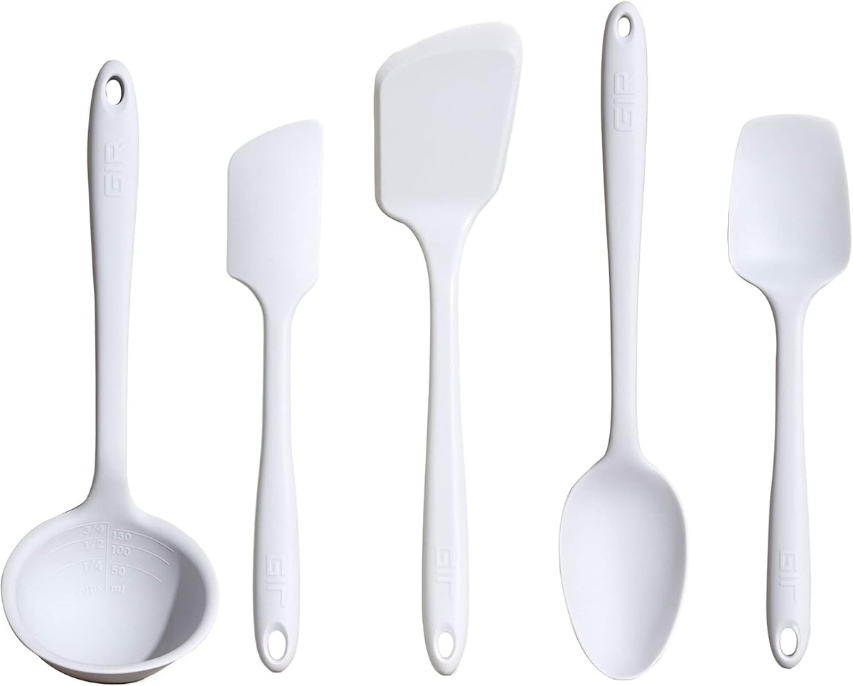 GIR: Get It Right 5 Piece Silicone Cooking Utensils Set - Ladle, Spatula, Flip, Spoon & Spoonula, Non-Stick, Heat Resistant, Dishwasher Safe
