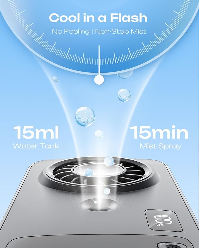 Otlonpe Mini Portable Handheld Misting Fan Hand Held Rechargeable Portable Fan with Mist 4-Speed LED Display Slim Foldable Small Personal Cooling Water Spray Mister Fans for Travel Women Kids (Black)