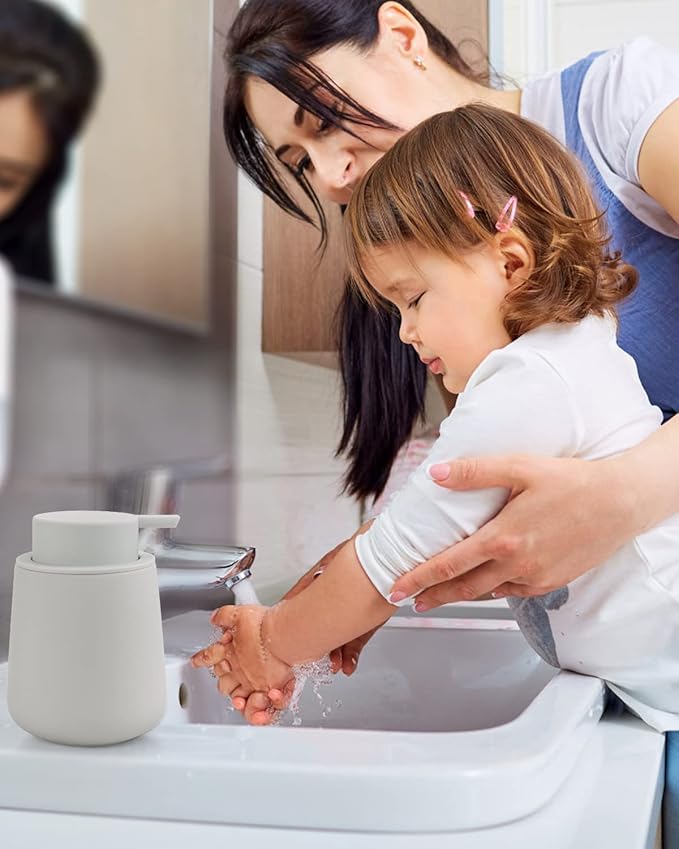 Bosilunlife Soap Dispenser Bathroom - Light Grey Ceramic Soap Dispenser Lotion Pump Dish Soap Dispenser for Kitchen 12oz Refillable Liquid Hand Wash Dispenser for Bathroom (Rubber Paint)