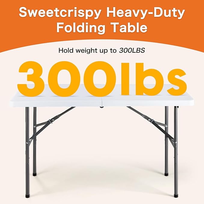 Sweetcrispy 6 FT Folding Picnic Table Easy to Fold and Store, Foldable Table for Camping Picnic Dining Party Kitchen Outdoor Indoor with Carrying Handle