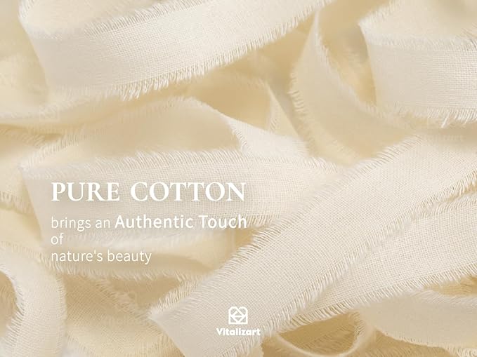 Vitalizart White Cotton Ribbon Handmade Fringe 5/8" x 21 Yd Cream Pure Natural Cotton Ribbons for Gift Wrapping Wedding Invites Bridal Shower Bouquets Holiday Decor