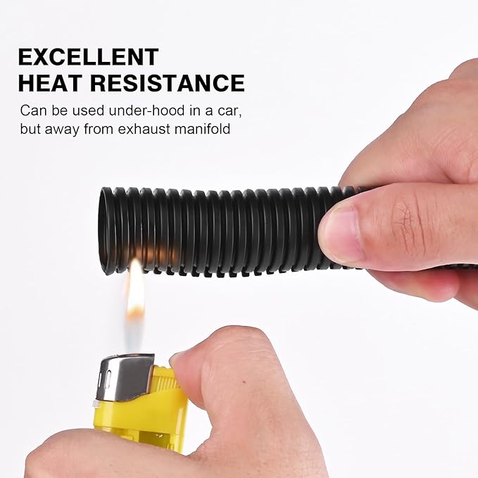 10ft - 1/2 inch Flame Retardant Split Wire Loom Tubing with Installation Tool - Flexible Wire Covers Cord Protectors - Black