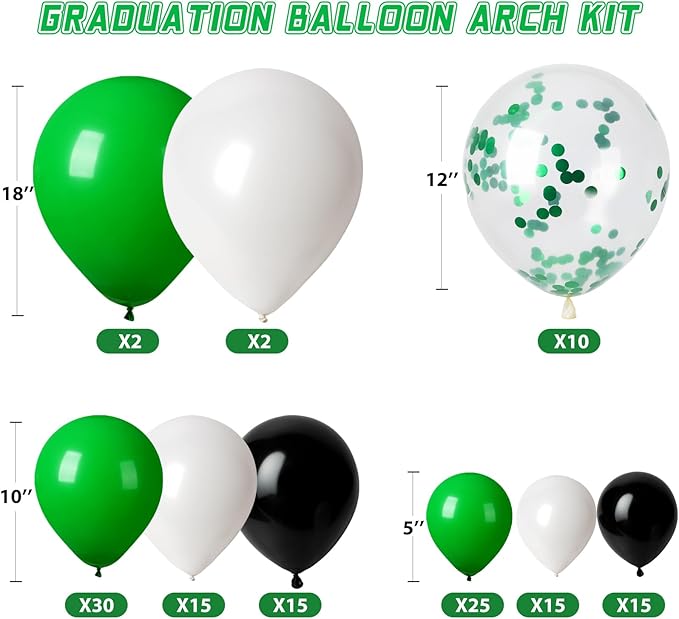 Graduation Decorations 2026 Graduation Party Decorations Set of 4 Boxes with 129pcs Balloons Arch Garland Kit Party Supplies for Any Grades Green