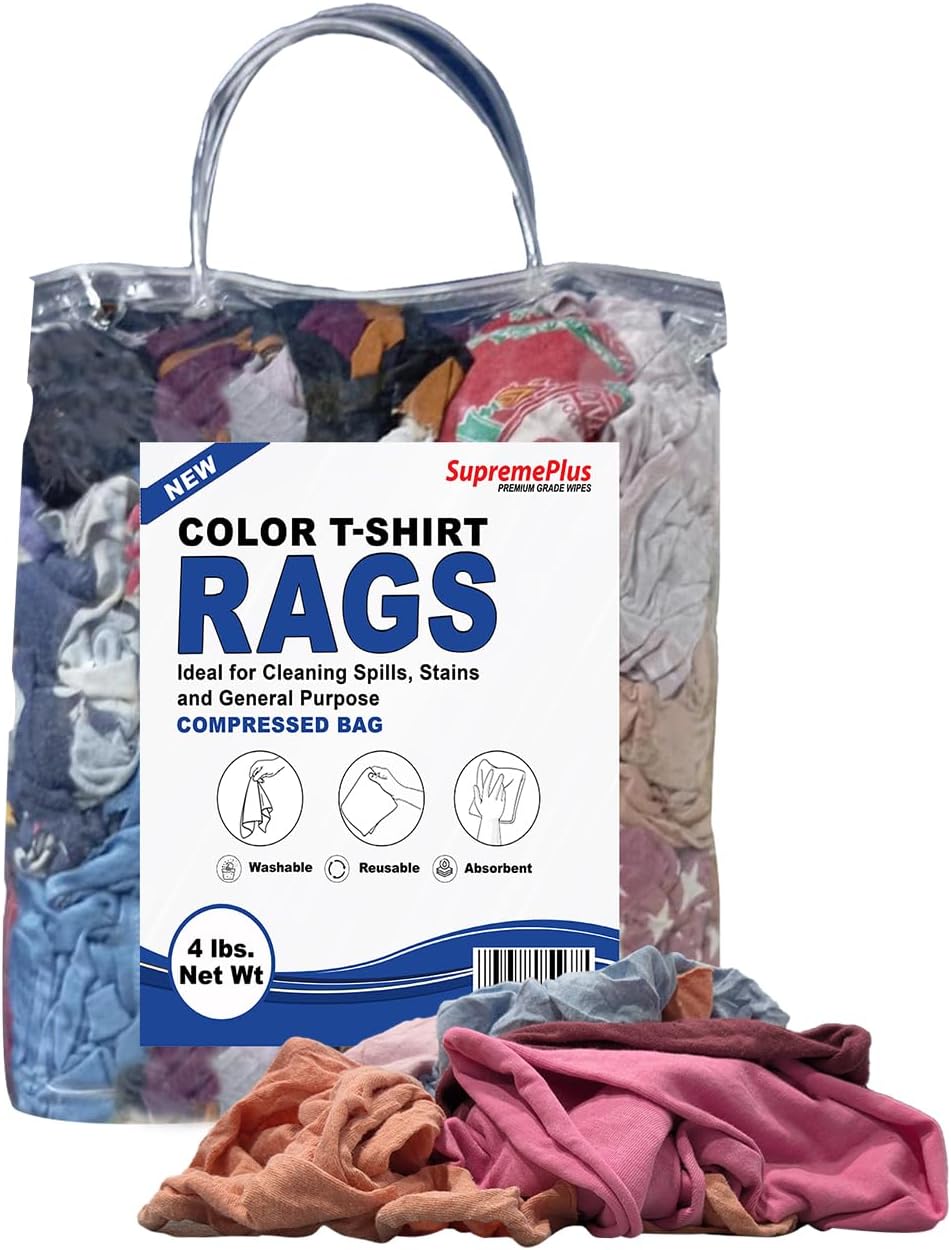 Premium Color Knit Cleaning Rags (4 lbs. Bag) – Shop Rags Bulk for Workshops, Mechanics, Painters, and Home Use, Multipurpose Cotton T-Shirt Rags