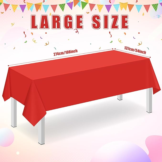 32 Pack Red Plastic Tablecloth for Rectangle Tables, Premium Decorative Red Disposable Table Cloths for Parties, Rectangle Party Table Cover for Birthday, Wedding, Christmas, Anniversary, 54 x 108Inch