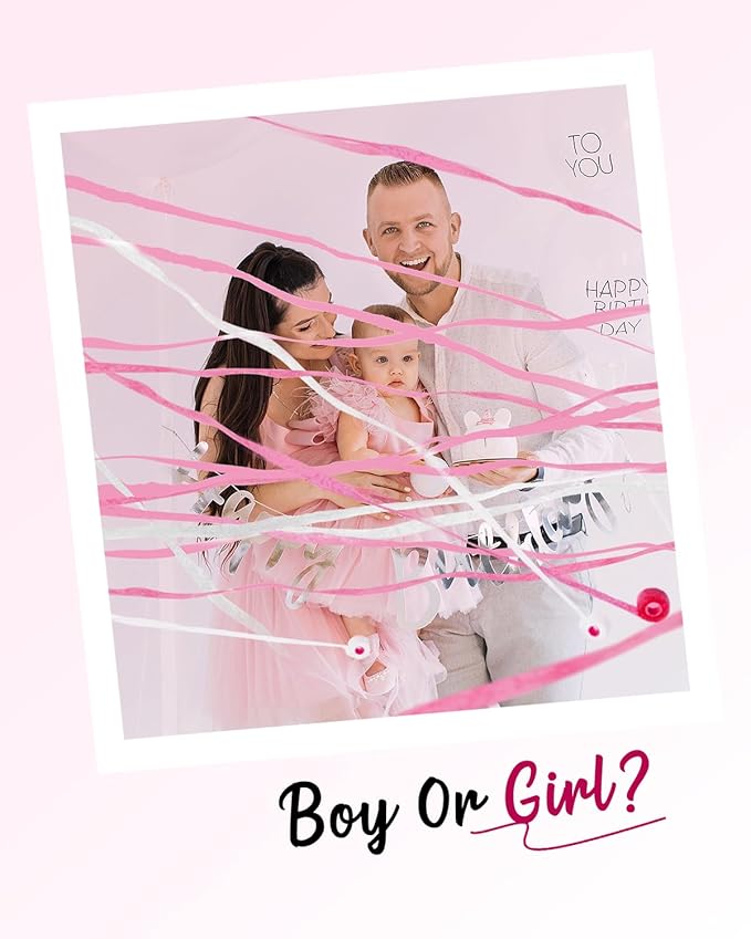 BATTIFE 10 Packs Pink Gender Reveal Streamer Poppers, Hand Throw Confetti Poppers, No Mess Paper Crackers for It's a Girl Party, Baby Shower, Wedding, Birthday