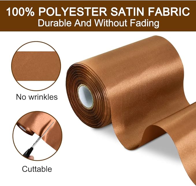 TONIFUL 4 Inch Wide Coffee Brown Solid Satin Ribbon 22yd Fabric Large Ribbon for Cutting Ceremony Grand Opening Chair Sashes Table Hair Car Bows Floral Craft Sewing Wrapping Wedding Party Decoration