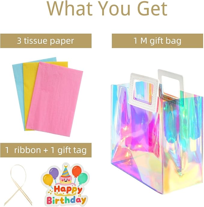 VUOJUR 11'' Medium Birthday Gift Bag with Tissue Paper and Happy Birthday Gift Tag for Girl Colorful