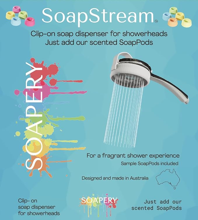 SoapStream Easy to Use Clip-On and Clip-Off Scented Soap Dispenser Showerhead - Elevate Your Shower Experience