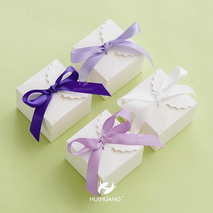HUIHUANG Purple Satin Ribbon 1/2 inch x 4 Rolls White/Dark Purple/Lilac/Lavender Ribbon for Gift Wrapping DIY Crafts Hair Decor Flower Bouquets Wedding Decor- Total 40 Yards