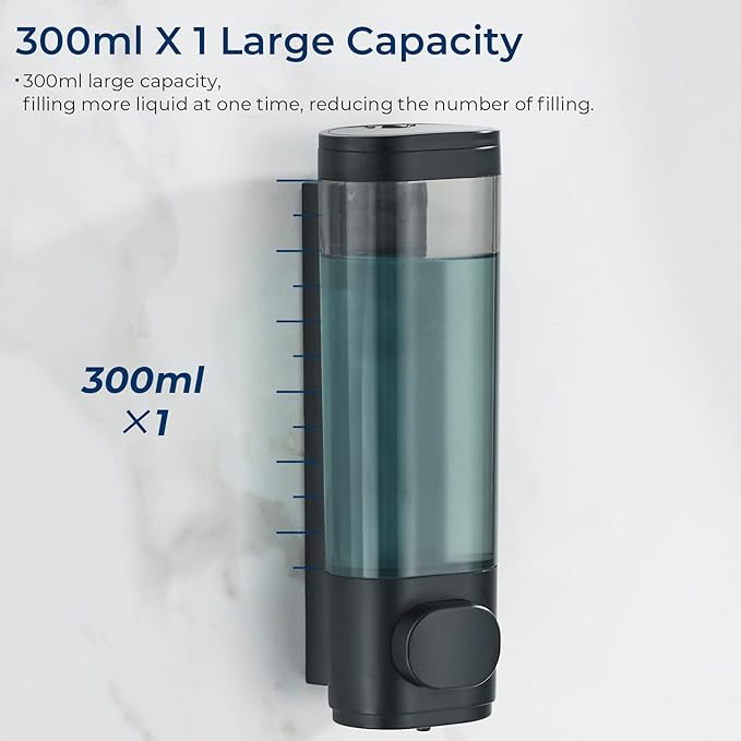 Pollock Shower Dispenser - 1 Chamber No Drill Shampoo & Conditioner Dispenser for Bathroom, Large Capacity, Black