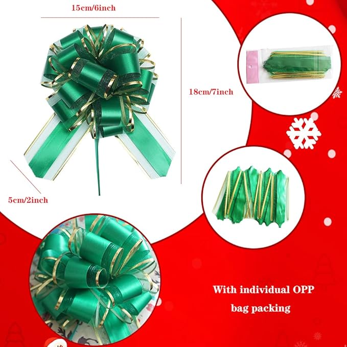 6PCS Pull Bows for Gift Wrapping,Green Gift Bow,for Gift Basket,Gift Bag Box Packaging Decoration, Christmas,Valentine's Day,Birthday,Anniversary,Wedding,Flower Shop Packaging (Green)