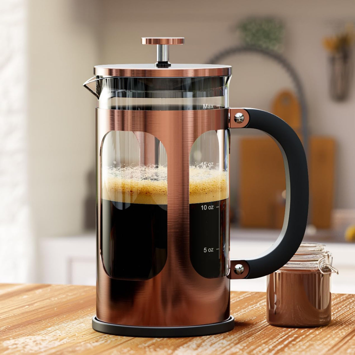 Veken French Press Coffee Maker 34oz 1 L, No Plastic Touching Cafe, Heat Resistant Thickened Borosilicate Glass, Stainless Steel Brewer