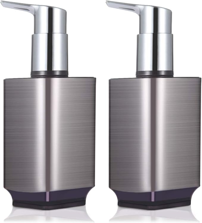 Boperzi 2 Pack Soap Dispenser Rust Proof Refillable Liquid Hand & Dish Soap Dispenser Set Leak Proof Plastic Chorme Pump for Kitchen Bathroom, 10oz