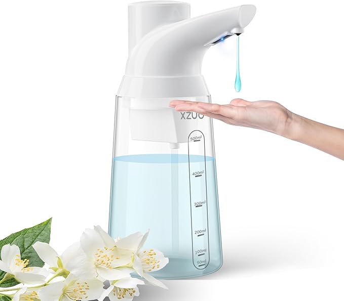 Automatic Soap Dispenser Touchless, 23.7 oz/ 700 ml, Low Battery Liquid Soap Bottle with Motion Sensor for Bathroom & Kitchen (White-Battery)