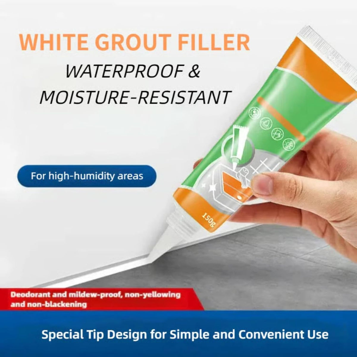 Waterproof White Grout Repair Kit, Grout Pen for Shower Tile, Grout Filler Repair, Squeeze Tube White Caulk, Waterproof & Moisture-Resistant, for Kitchen Bathroom (1)