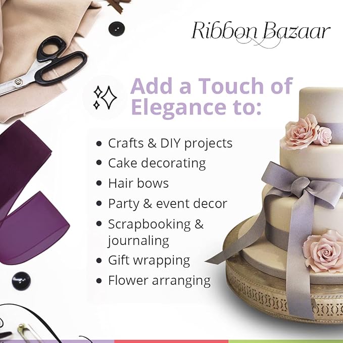 Ribbon Bazaar Sheer Organza Wired Ribbon - Wire Edged Ribbon for Floral Decor, Table Arrangements, Apparel Embellishment & More - 1-1/2" Purple 25yd Spool