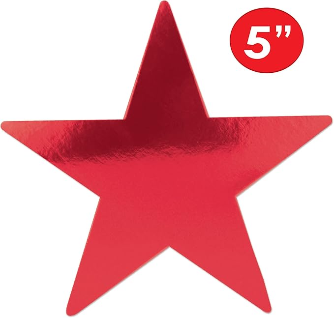 Beistle 72-Pack Foil Red Star Cutouts, Patriotic Party Decorations for Festive Occasions & Celebrations, Starry Theme Decor for Wall & Table, 5”