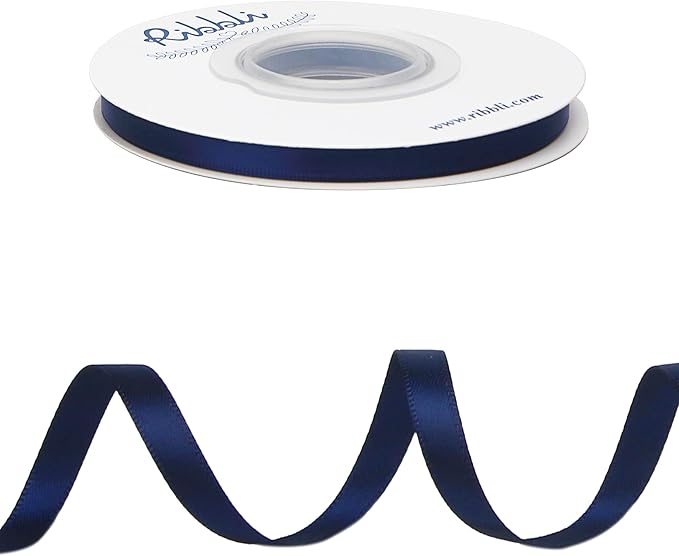 Ribbli Navy Double Faced Satin Ribbon,1/4” x Continuous 25 Yards,Use for Bows Bouquet,Gift Wrapping,Baby Shower,Floral Arrangement