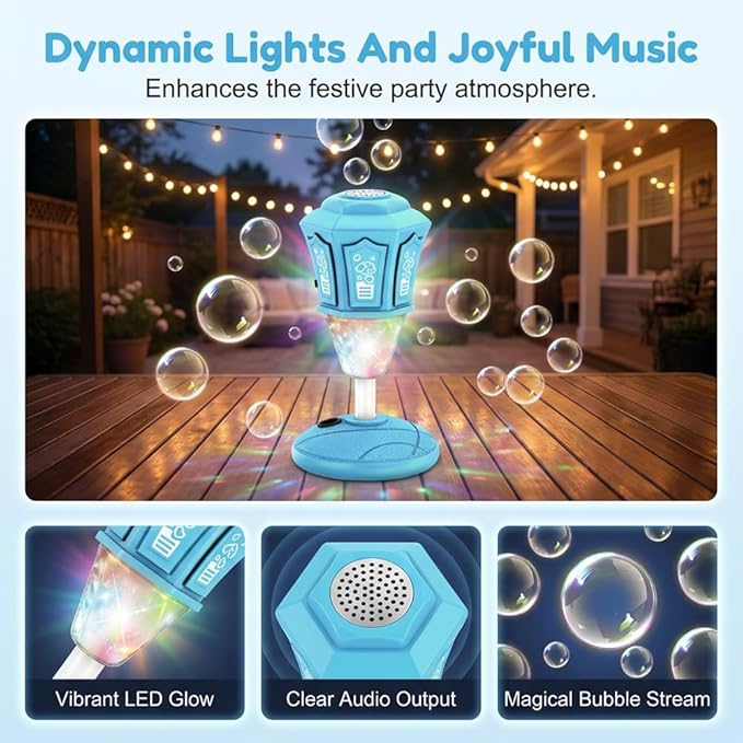 Automatic Bubble Machine, 2026 New Rechargeable Standing Bubble Maker with Light Music, Adjustable Height Bubble Machine for Outdoor Party, Patio, Wedding, Birthday (Pink(with Control))