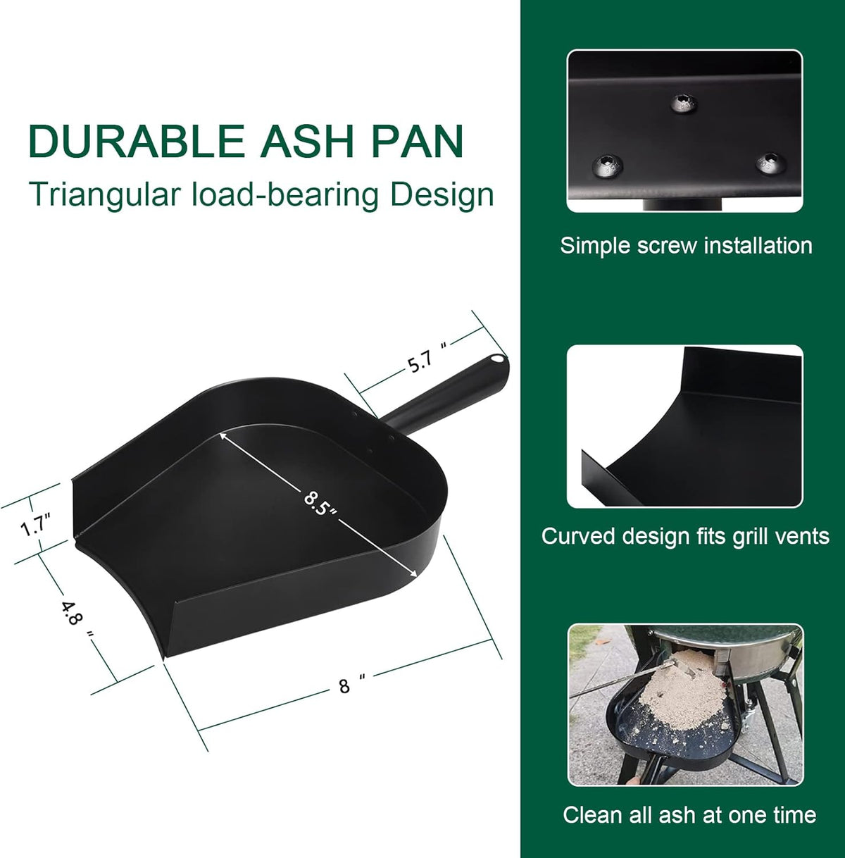 18” BBQ Ash Removal Tool and Ash Pan for Big Green Egg Accessories, Stainless Steel Ash Tool Poker for BGE Primo and Other Charcoal Kamado