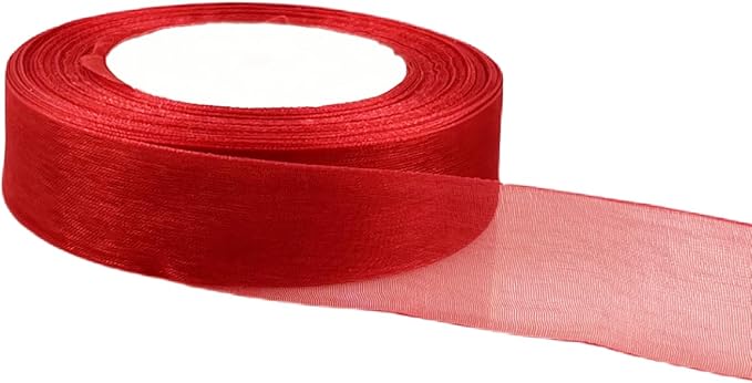 1 Inch 50 Yards Sheer Organza Ribbon Chiffon Ribbon for Gift Wrapping Wedding Bouquet Crafts (Red)