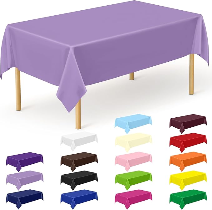QZYL 12 PCS Lavender Plastic Tablecloths, 54 in x 108 in Dinner Table Cloths, Rectangle Table Cover for Birthday Party Family Gathering Wedding