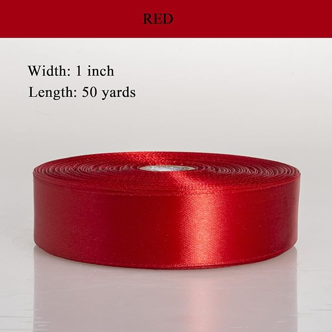 YASEO 1 Inch Red Solid Satin Ribbon, 50 Yards Craft Fabric Ribbon for Gift Wrapping Floral Bouquets Wedding Party Decoration