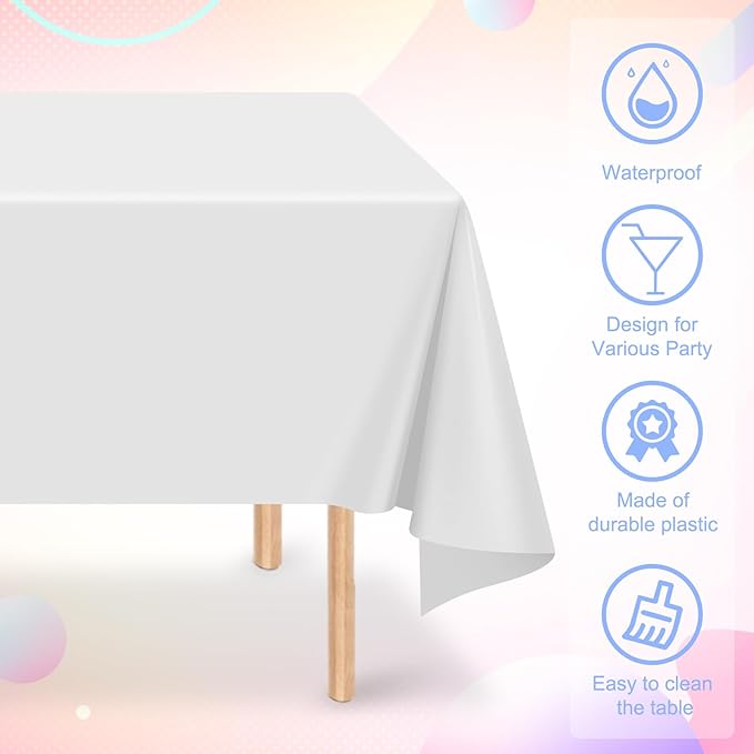 16 Pack White Plastic Tablecloth for Rectangle Tables, Premium Decorative White Disposable Table Cloths for Parties, Bulk Rectangle Party Table Cover for Birthday, Wedding, Anniversary, 54 x 108 Inch