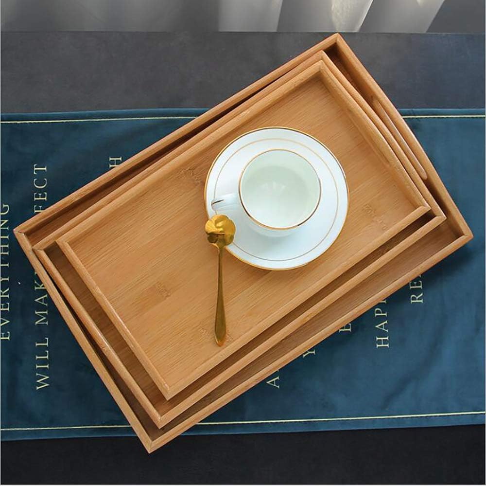Bamboo Serving Tray with Handles, Tabletop Countertop Tea Coffee Breakfast Tray, Organizer Storage Container for Kitchen Bedroom Living Room Office Dining Room Bar, 12.4 x 7.2 x 1.1 Inch