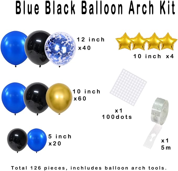 Royal Blue Black Gold Balloon Garland Arch Kit - Blue and Black Balloons Metallic Gold Balloons Video Game Balloons for Men Video Game Birthday Retirement Graduation Party Decorations