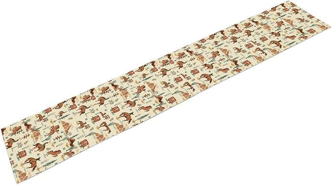 Western Cowboy Table Runner,Vintage Farmhouse Country Cowboy Horse Cactus Desert Print Table Runner for Kitchen Dining Table Holiday Home Party Decor 13x108in