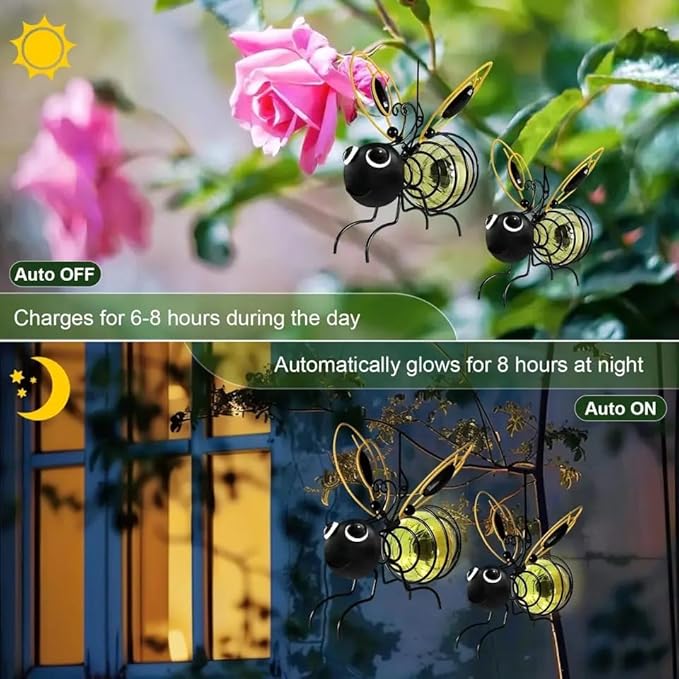 Solar Bees Lights Outdoor, Hanging Bee Solar Garden Light,2025 New Solars Bees Simulation Lights, Waterproof Bumble Bees Solars Light for Party Festivals Garden Decor Birthday Gifts (Blue 2pcs)