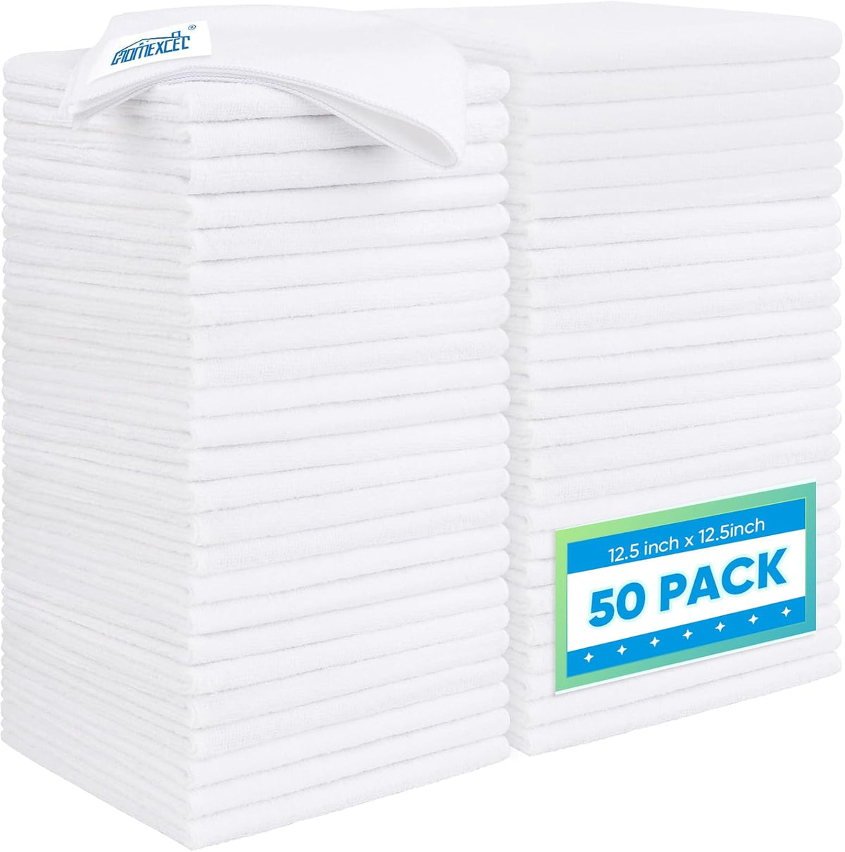 Homexcel White Microfiber Cleaning Cloth 50 Pack, 12.5 x 12.5 inch Microfiber Towels for Cars, Ultra Absorbent Car Washing Cloth