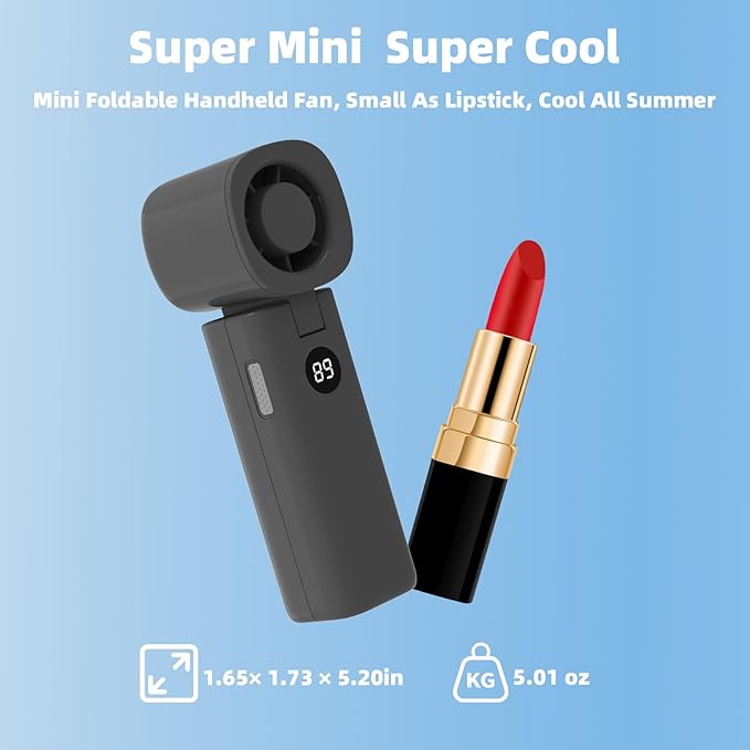 Portable Handheld Turbo Fan 3-in-1 High Speed Turbo Handheld Fan, USB Rechargeable 5 Speed Personal Cooling Fan with LED Display, Foldable Mini Hand Fan for Home Office Travel Outdoor Camping Beach