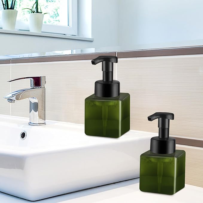 3 Pack Foaming Soap Dispenser Empty Plastic Foam Pump Bottle Refillable Foam Soap Bottle Dispenser for Shampoo Liquid Soap Face Wash (Green, 250ml/8.3oz)