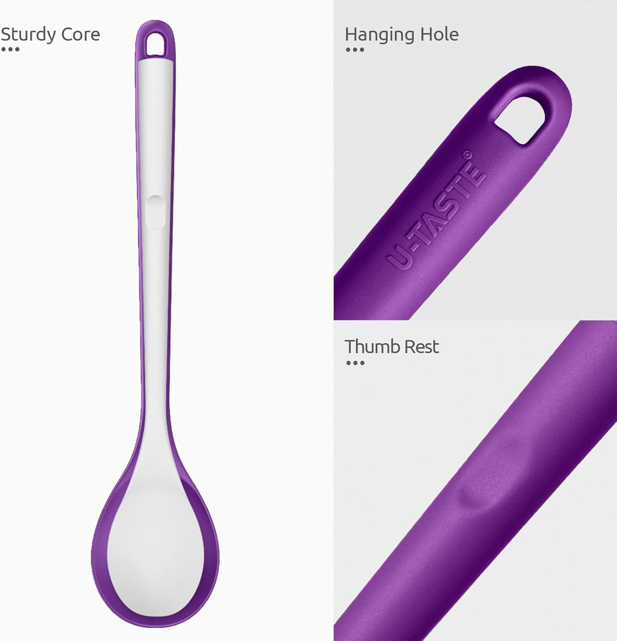 600ºF Heat Resistant Silicone Spoons: U-Taste 13.3in Solid & Slotted Kitchen Cooking Spoon, Nonstick Food Grade Long Rubber Utensil