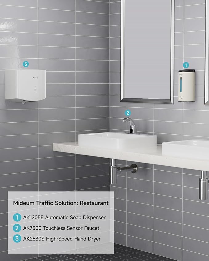 AIKE Classic Automatic Soap Dispenser,25 oz Liquid Wall Mount,MatteWhite Stainless Steel Finish Model AK1205E