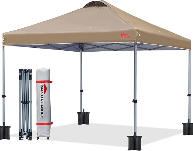 MASTERCANOPY Durable Pop-up Canopy Tent with Roller Bag (8x8, Khaki)