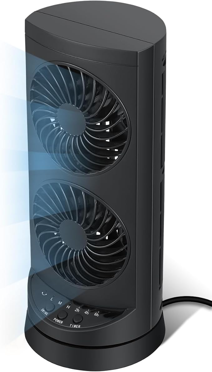KopBeau Tower Fan for Bedroom, Portable Desk Table Fan with 3 Speeds ＆ 12H Timer,60° & 110° Oscillating Electric Fans that Blow Cold Air,Fast Cooling Fan for Home Office Dorm