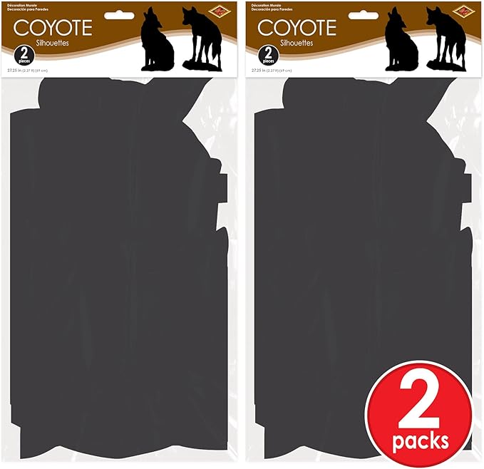 Beistle 4 Piece Black Silhouette Wild West Coyote Cut Outs for Cowboy Party Western Theme Decorations, Made in USA Since 1900
