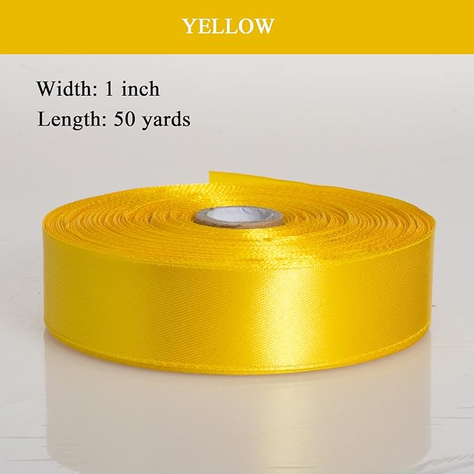 YASEO 1 Inch Yellow Solid Satin Ribbon, 50 Yards Craft Fabric Ribbon for Gift Wrapping Floral Bouquets Wedding Party Decoration