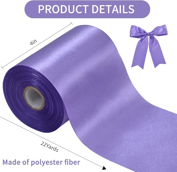 TONIFUL 4 Inch Wide Medium Purple Solid Satin Ribbon 22yd Fabric Large Ribbon for Cutting Ceremony Grand Opening Chair Sashes Table Hair Bows Floral Sewing Craft Gift Wrapping Wedding Party Decoration