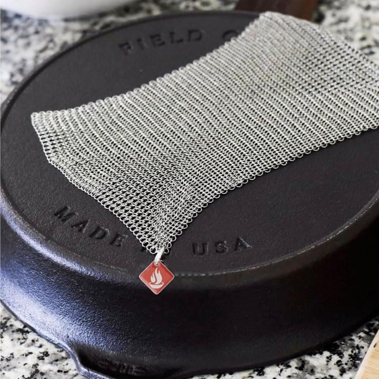 Knapp Made Chainmail Dishcloth 7”x5” - Replace Your Dirty Sponge - All Purpose Kitchenware, Pots & Pans Cleaner - Lasts a Lifetime