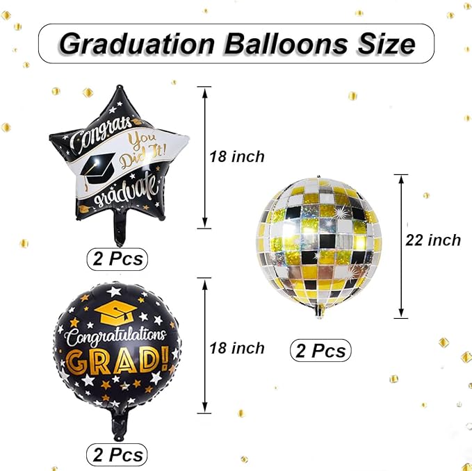 6Pcs Graduation Balloons Congrats Grad Balloons Class of 2026 Balloon for College High School Graduation Party Decorations