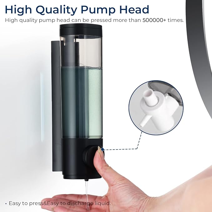 Pollock Shower Dispenser - 1 Chamber No Drill Shampoo & Conditioner Dispenser for Bathroom, Large Capacity, Black
