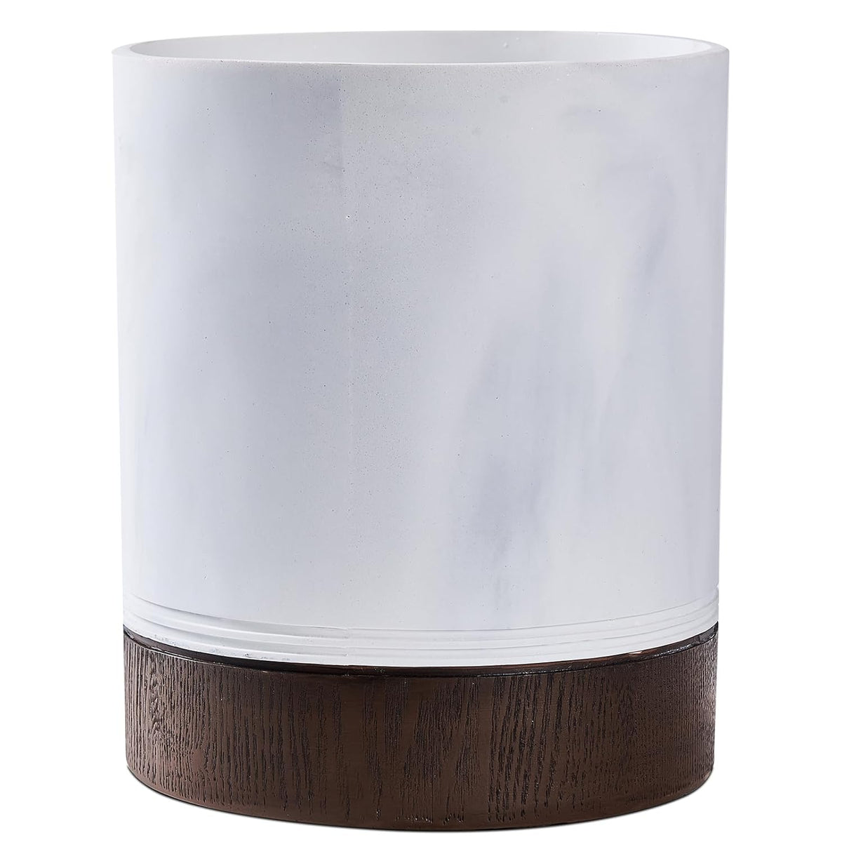 Polytree White Marble and Brown Wood Round Wastebasket, Resin Small Round Bathroom Trash Can 2.5 Gal(9 Liter) Small Kitchen Garbage Can,Living Room Bedroom Trash Can, Decor Wastebasket for Home Office