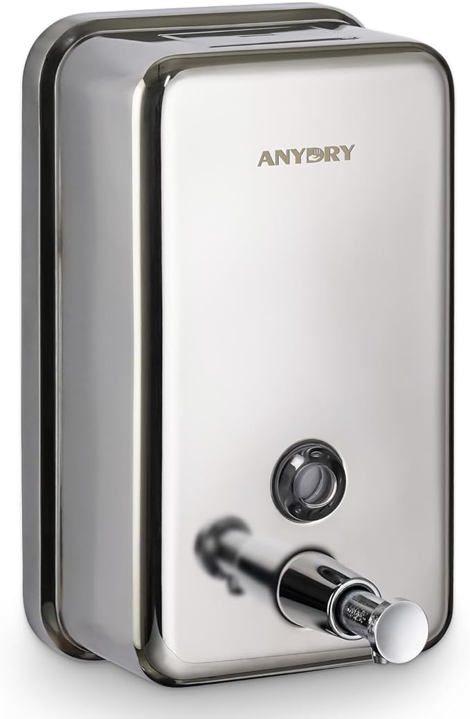 anydry Commercial Soap Dispenser Wall Mount, Polished Stianless Steel Finish Manual Liquid Soap Dispenser - 37oz (1100ml) Model AD1003