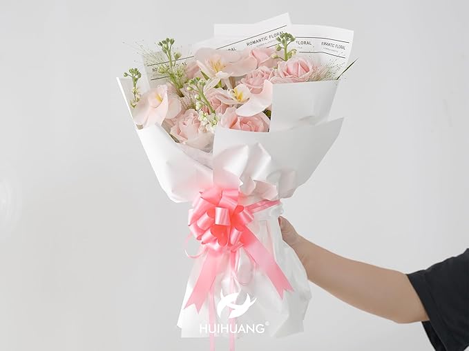 HUIHUANG Pink Bows for Gift Wrapping 12 PCS Pull Bows 4" x 8" Satin Gift Bow for Presents, Gift Basket, Paper Bag, Baby Shower Favors, Wrapping Accessories, Wedding Christmas Decor